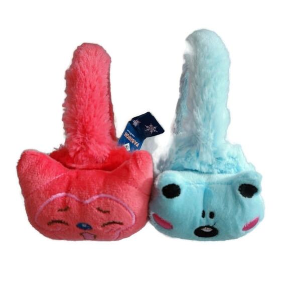 Set of Furry Kids Warm Earmuffs - Pink Kitty and Blue Puppy - Picture 4 of 7